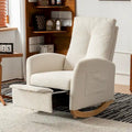 Beige Modern 35.8 Inch High Back Rocking Chair with Footrest and Wood Legs