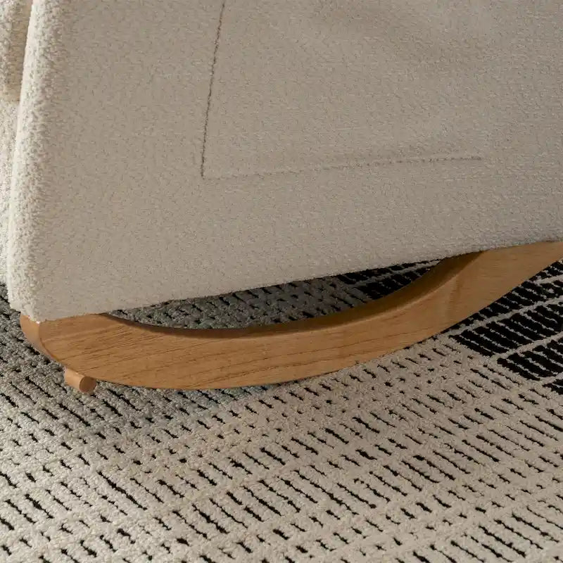 Beige Modern 35.8 Inch High Back Rocking Chair with Footrest and Wood Legs