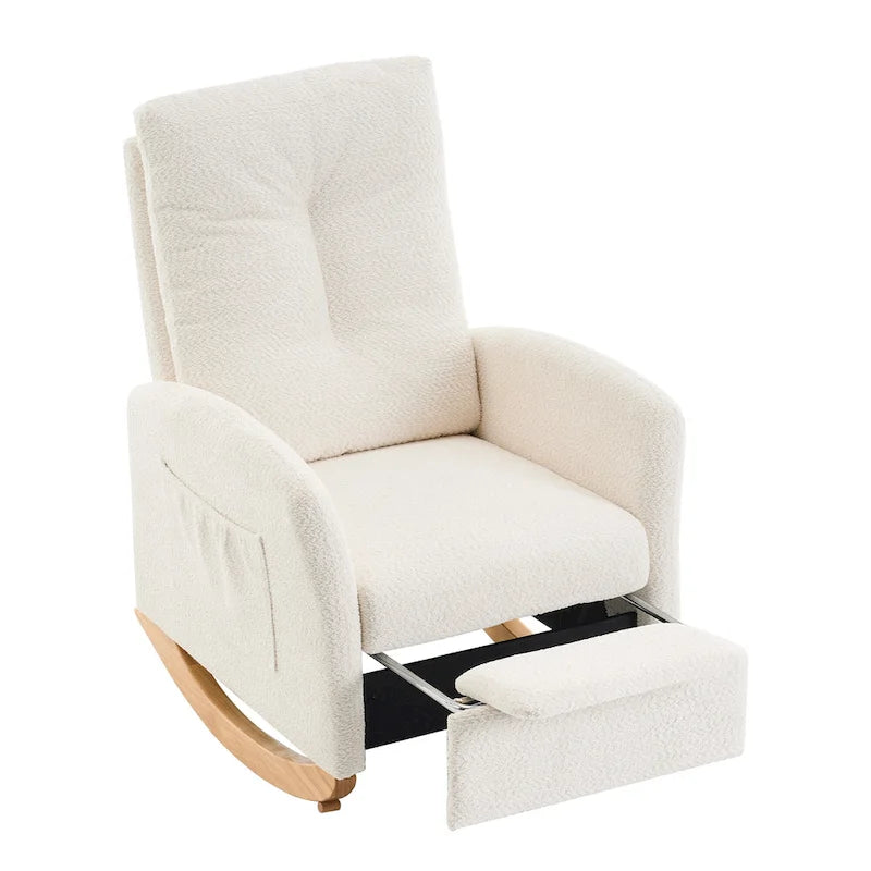 Beige Modern 35.8 Inch High Back Rocking Chair with Footrest and Wood Legs