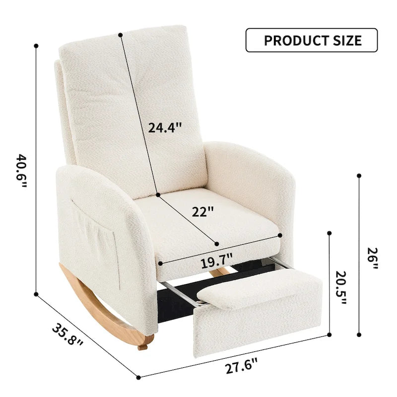 Beige Modern 35.8 Inch High Back Rocking Chair with Footrest and Wood Legs