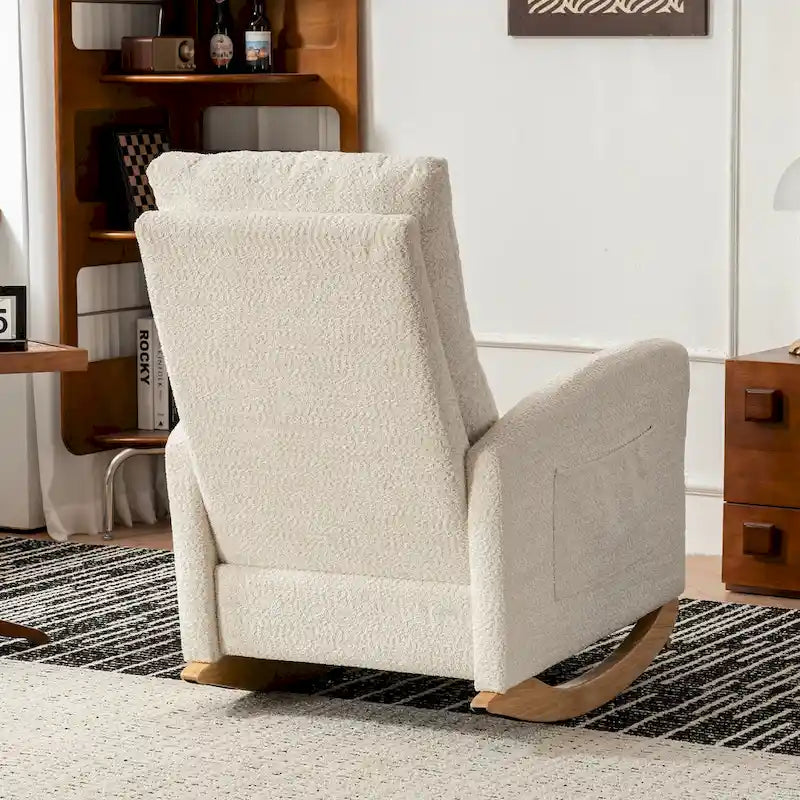 Beige Modern 35.8 Inch High Back Rocking Chair with Footrest and Wood Legs