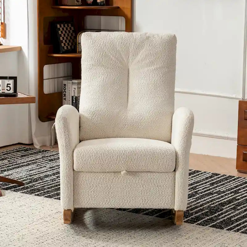 Beige Modern 35.8 Inch High Back Rocking Chair with Footrest and Wood Legs