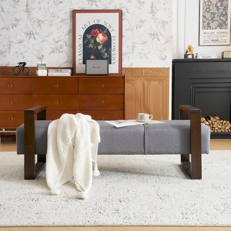 Long Upholstered Modern Ottoman Bench with Multi-Functional Design