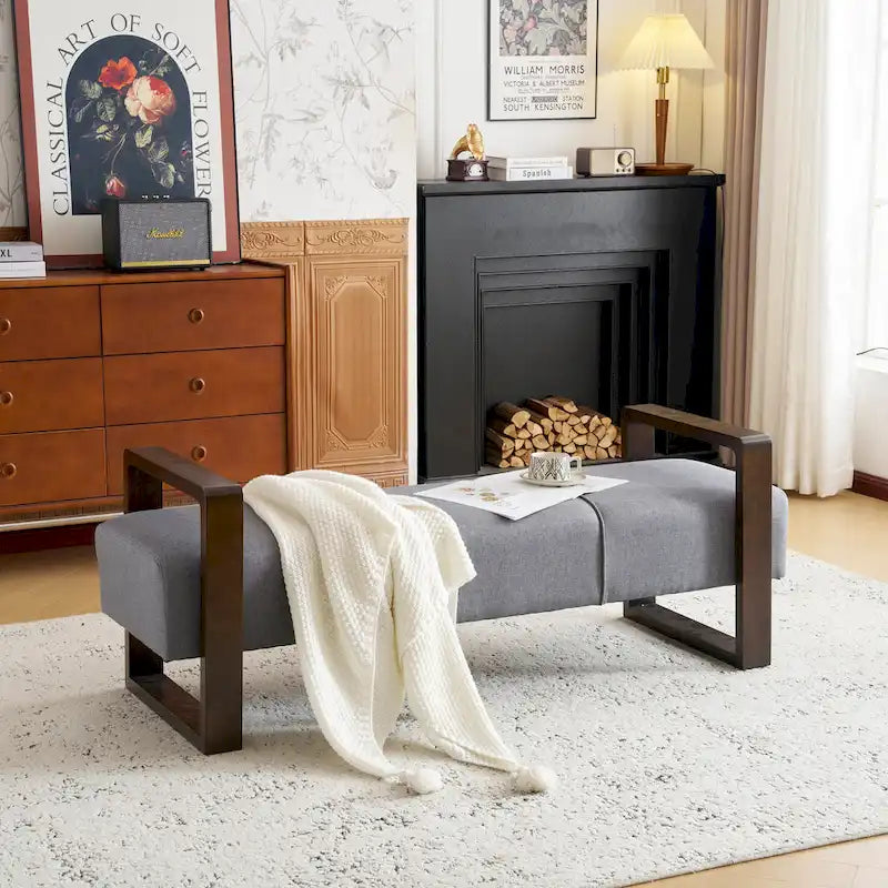 Long Upholstered Modern Ottoman Bench with Multi-Functional Design