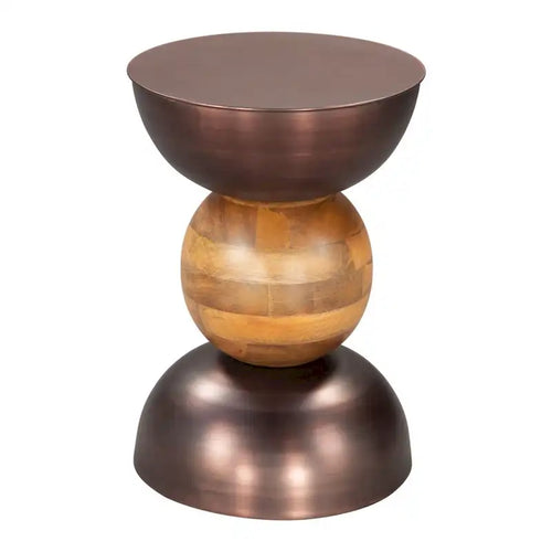 20 Inch Bronze and Brown Iron and Solid Wood Round Pedestal End Table - 14 x 20.3 x 14 Inches
