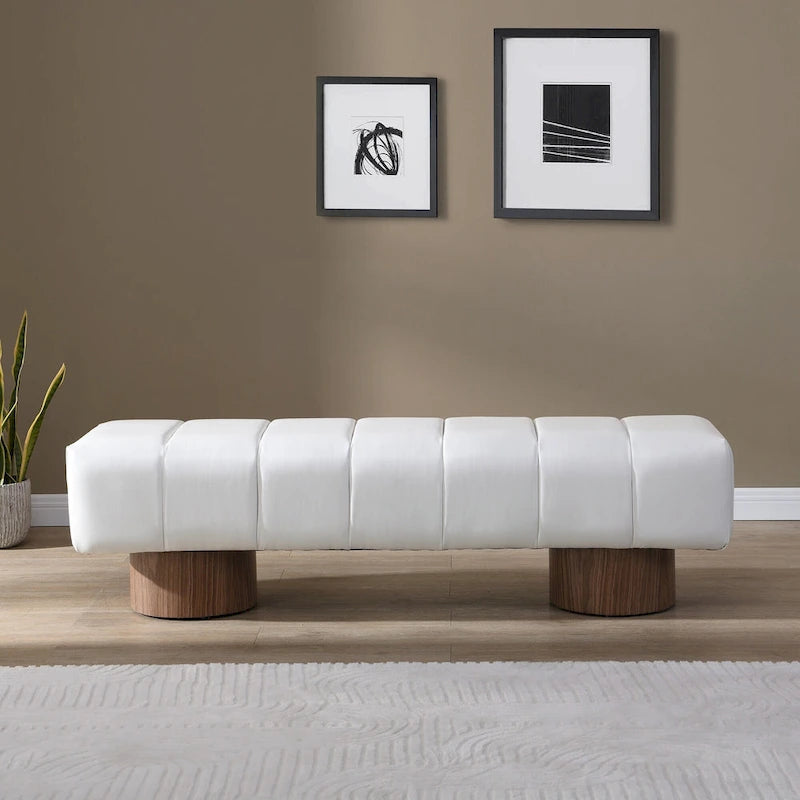 Upholstered Dining Bench, Beige PU