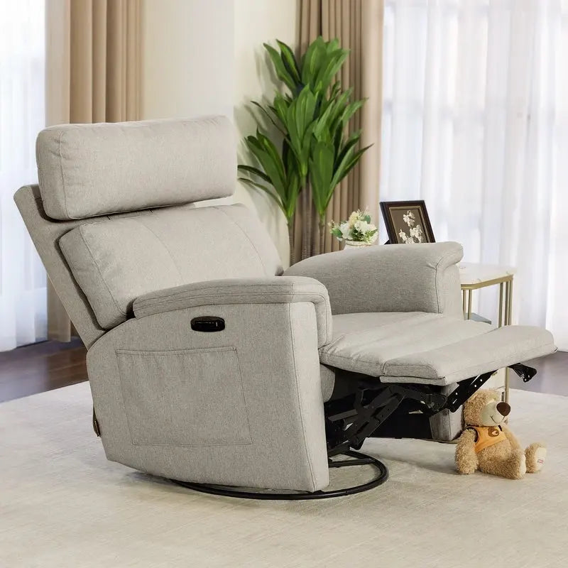 Power Swivel Glider Recliner Nursery Chair with Fabric Upholstery