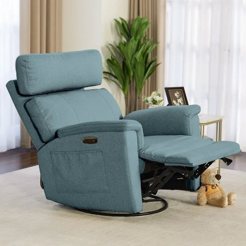 Power Swivel Glider Recliner Nursery Chair with Fabric Upholstery