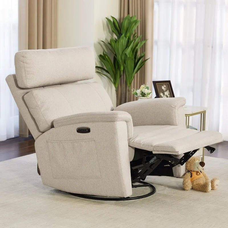 Power Swivel Glider Recliner Nursery Chair with Fabric Upholstery