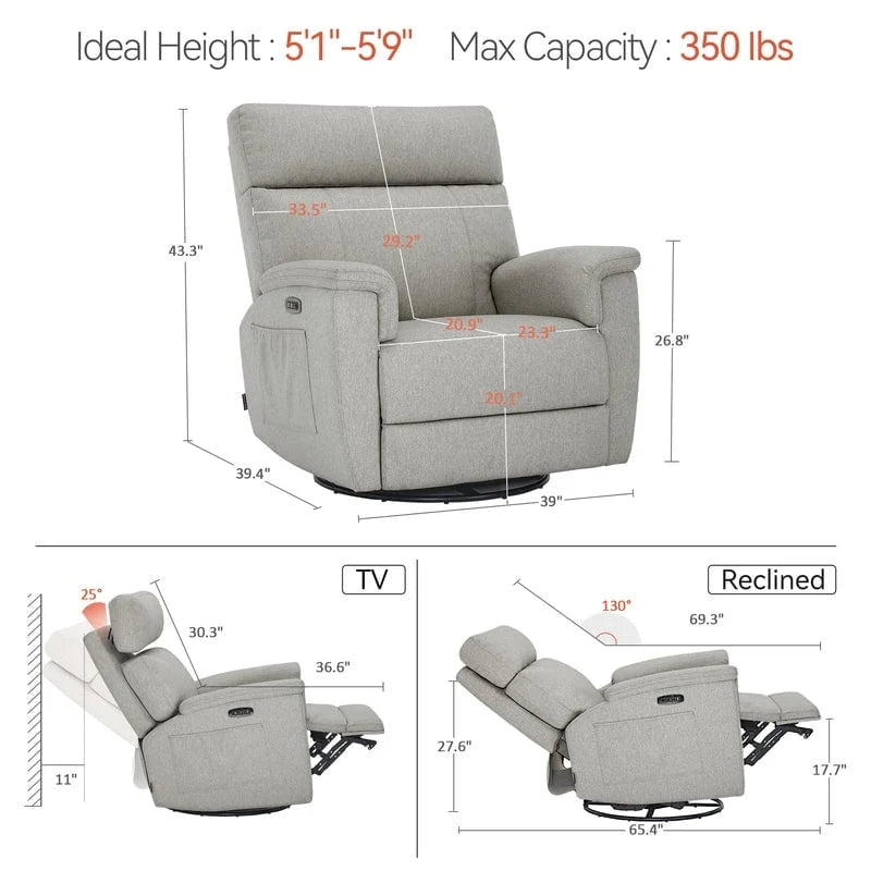 Power Swivel Glider Recliner Nursery Chair with Fabric Upholstery