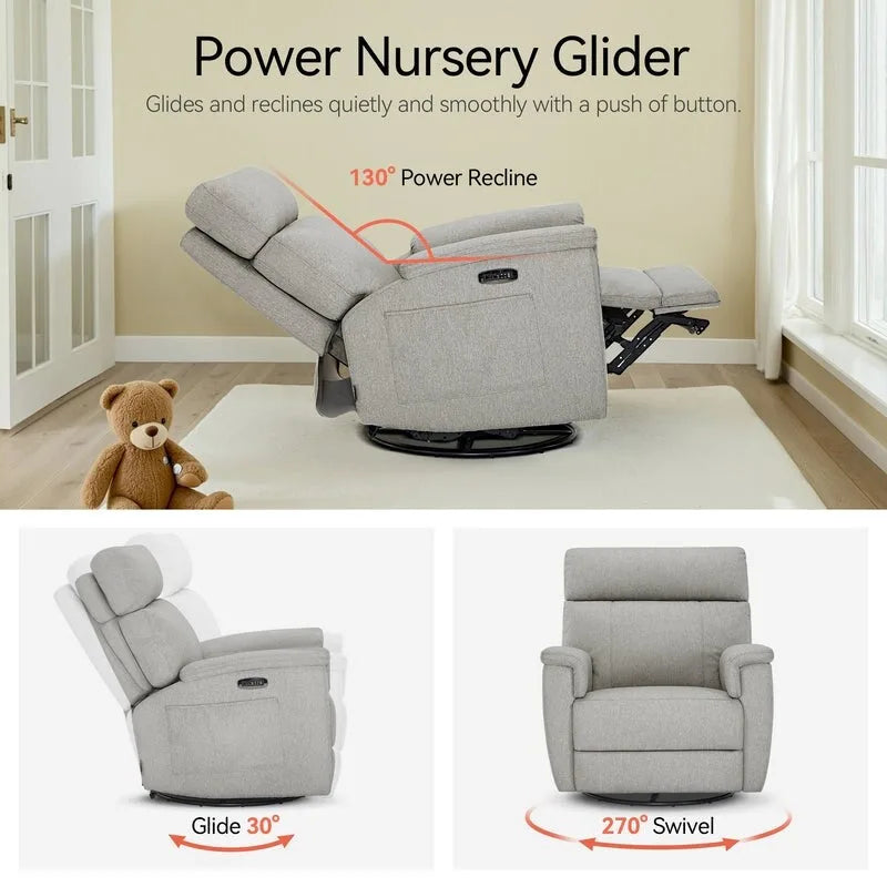 Power Swivel Glider Recliner Nursery Chair with Fabric Upholstery