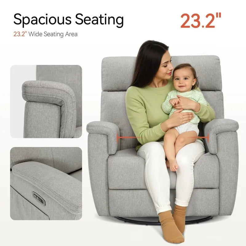 Power Swivel Glider Recliner Nursery Chair with Fabric Upholstery