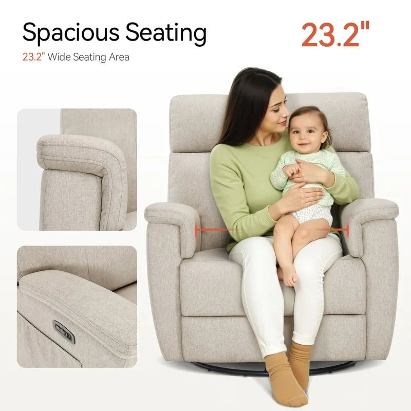 Power Swivel Glider Recliner Nursery Chair with Fabric Upholstery