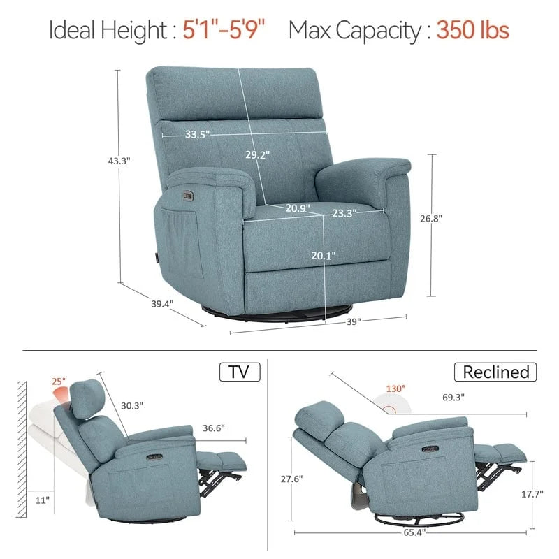 Power Swivel Glider Recliner Nursery Chair with Fabric Upholstery