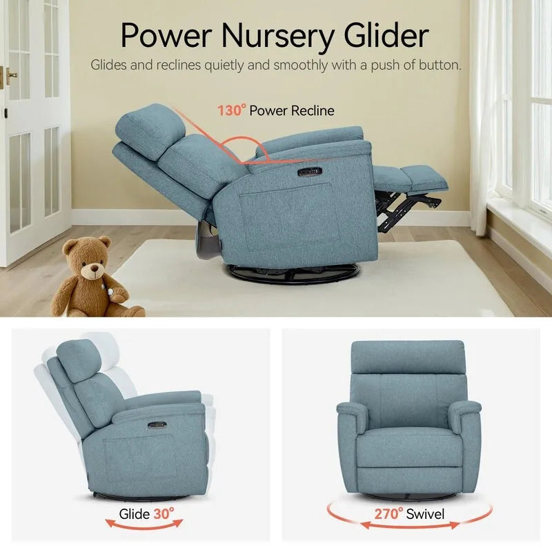Power Swivel Glider Recliner Nursery Chair with Fabric Upholstery