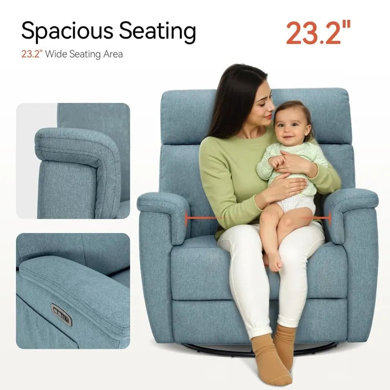 Power Swivel Glider Recliner Nursery Chair with Fabric Upholstery