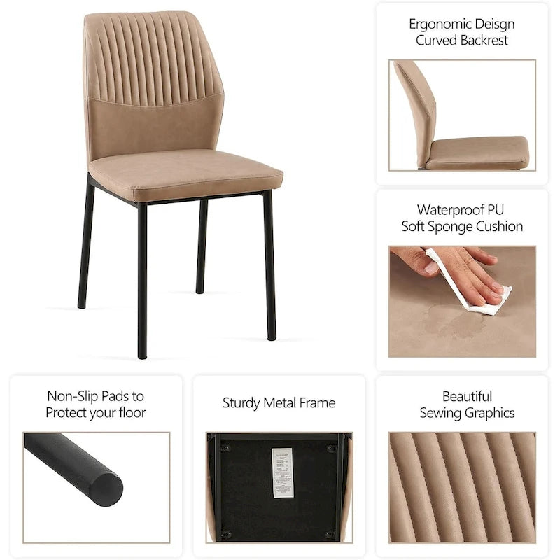 Upholstered Dining Chair with Faux Leather and Metal Legs