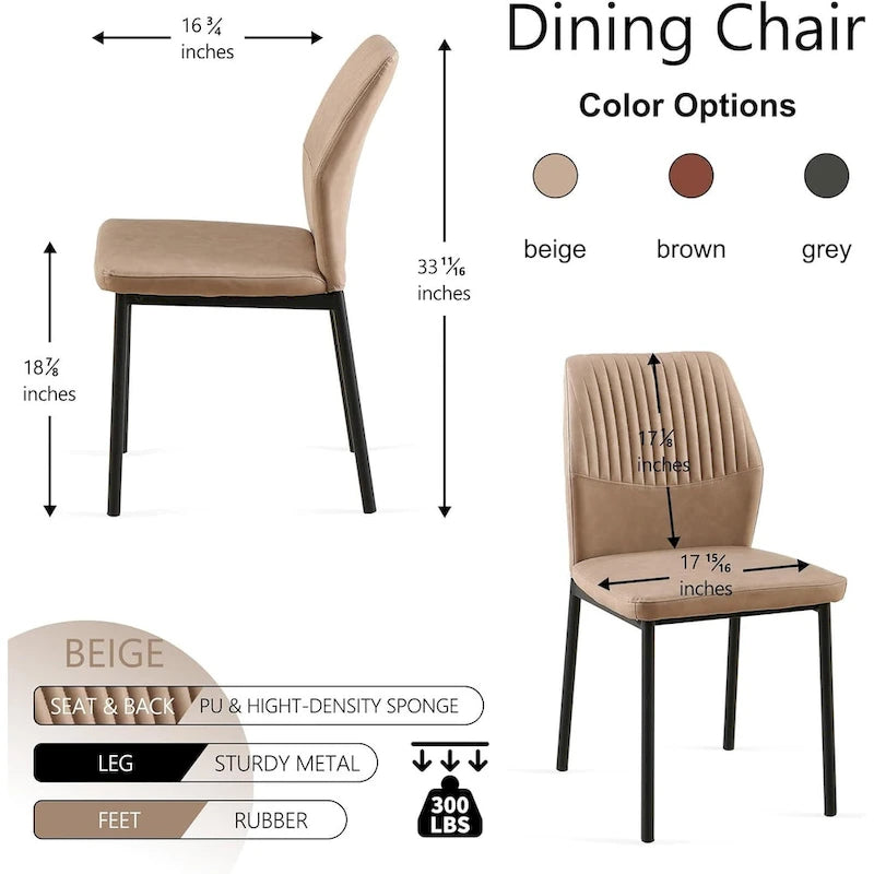 Upholstered Dining Chair with Faux Leather and Metal Legs