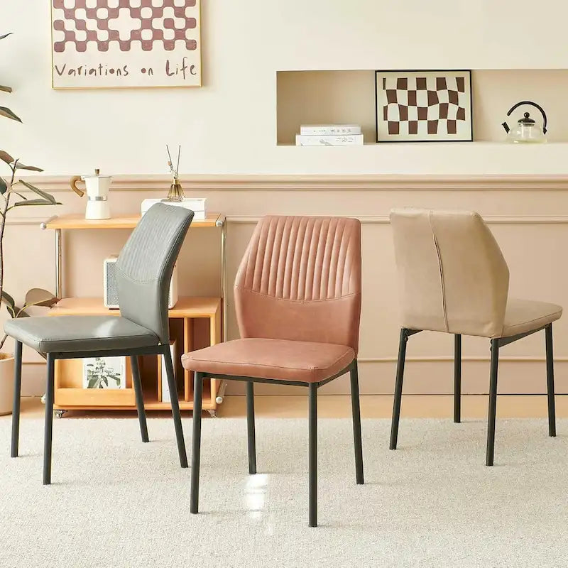 Upholstered Dining Chair with Faux Leather and Metal Legs