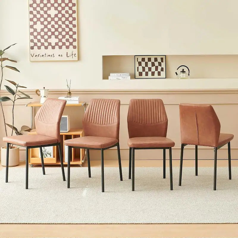 Upholstered Dining Chair with Faux Leather and Metal Legs