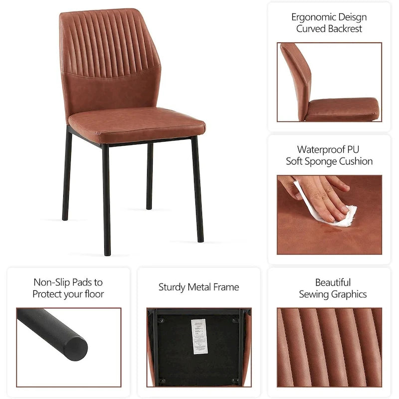 Upholstered Dining Chair with Faux Leather and Metal Legs