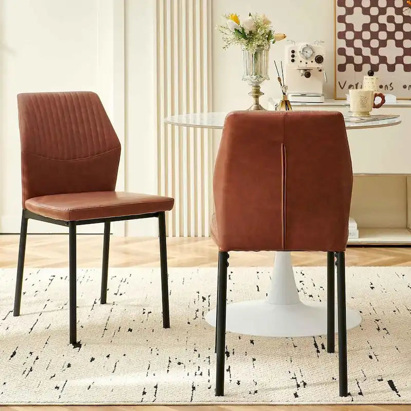 Upholstered Dining Chair with Faux Leather and Metal Legs