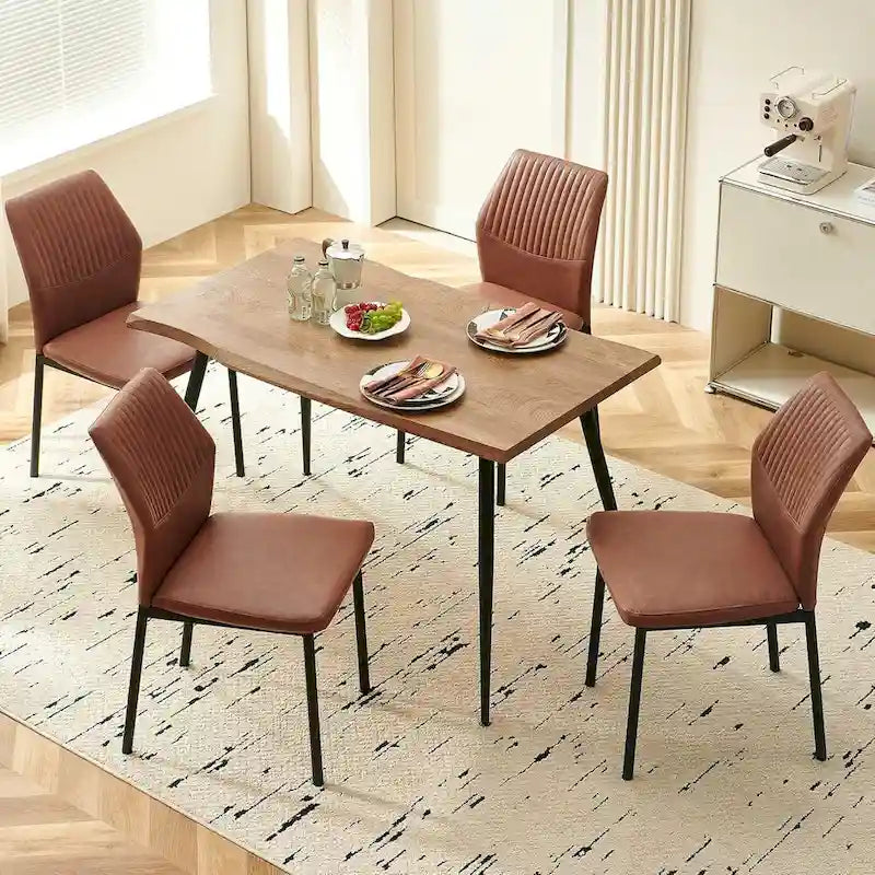 Upholstered Dining Chair with Faux Leather and Metal Legs