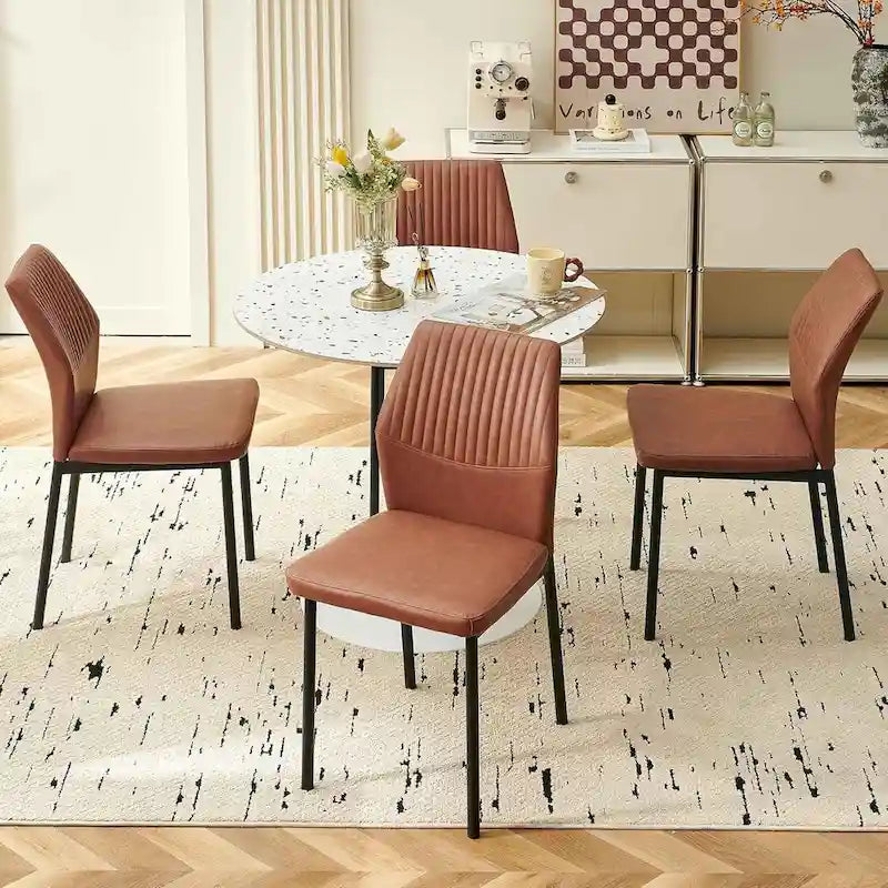 Upholstered Dining Chair with Faux Leather and Metal Legs
