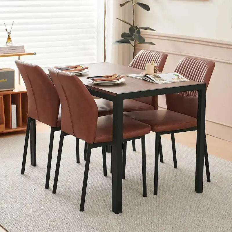 Upholstered Dining Chair with Faux Leather and Metal Legs