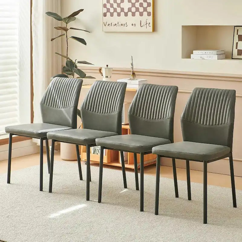Upholstered Dining Chair with Faux Leather and Metal Legs