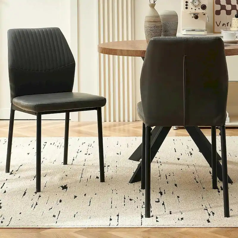 Upholstered Dining Chair with Faux Leather and Metal Legs