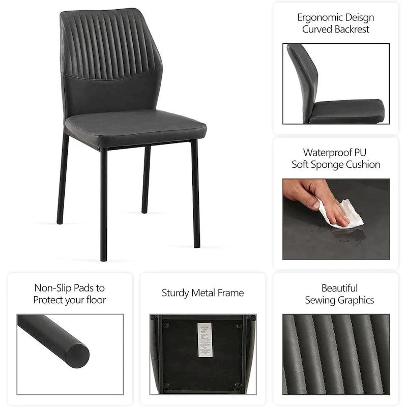 Upholstered Dining Chair with Faux Leather and Metal Legs