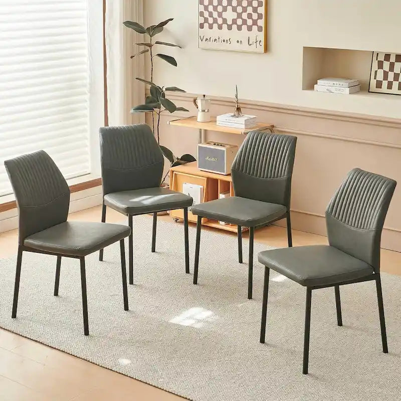 Upholstered Dining Chair with Faux Leather and Metal Legs