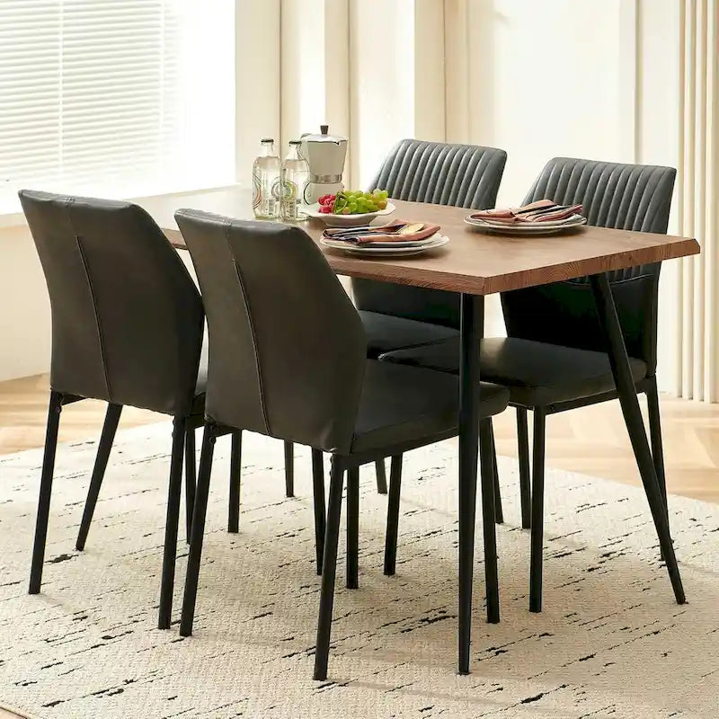 Upholstered Dining Chair with Faux Leather and Metal Legs