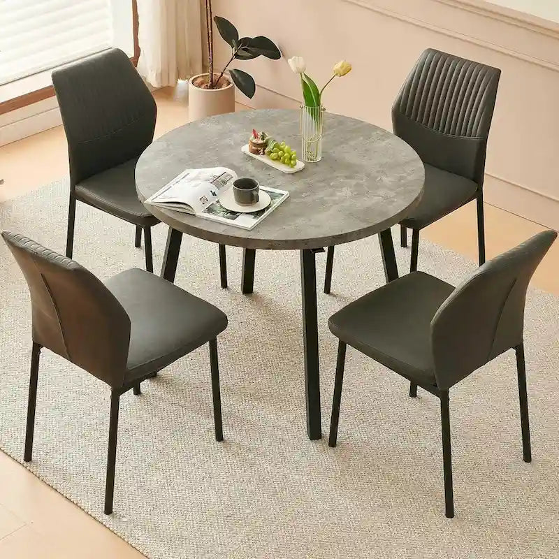 Upholstered Dining Chair with Faux Leather and Metal Legs
