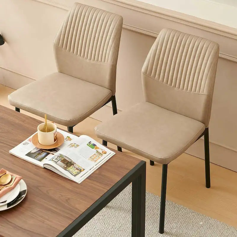 Upholstered Dining Chair with Faux Leather and Metal Legs