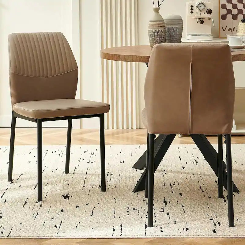Upholstered Dining Chair with Faux Leather and Metal Legs