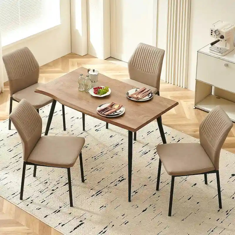 Upholstered Dining Chair with Faux Leather and Metal Legs