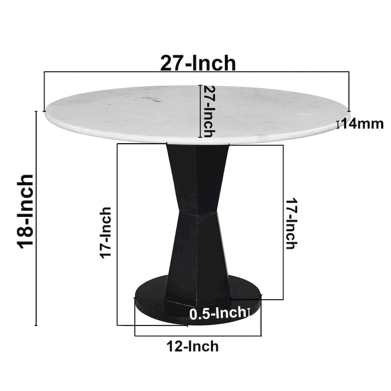 White Marble Top Coffee Table on Modern Iron Stand, Round, 27 Inch