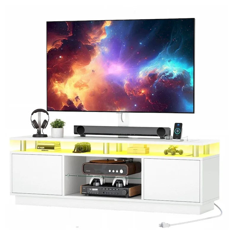 LED TV Stand with Adjustable Mount for 75 Inch TVs, Power Outlets - 73 Inches