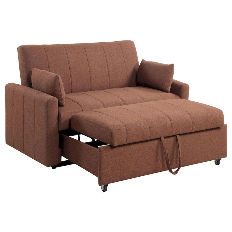 Sleeper Sofa with Full Size Pull-Out Bed, Copper Brown Boucle, 60 Inch