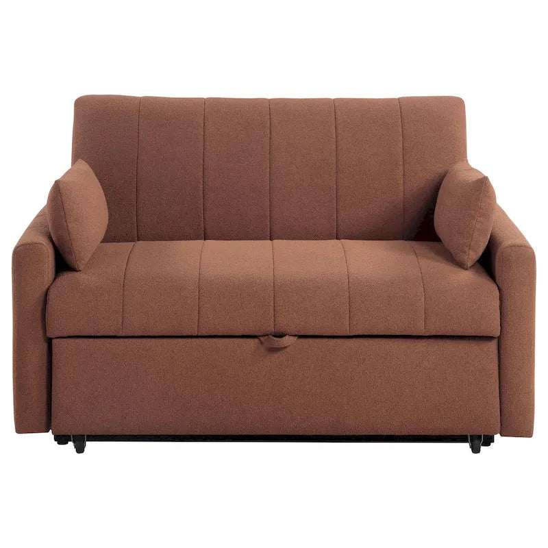 Sleeper Sofa with Full Size Pull-Out Bed, Copper Brown Boucle, 60 Inch