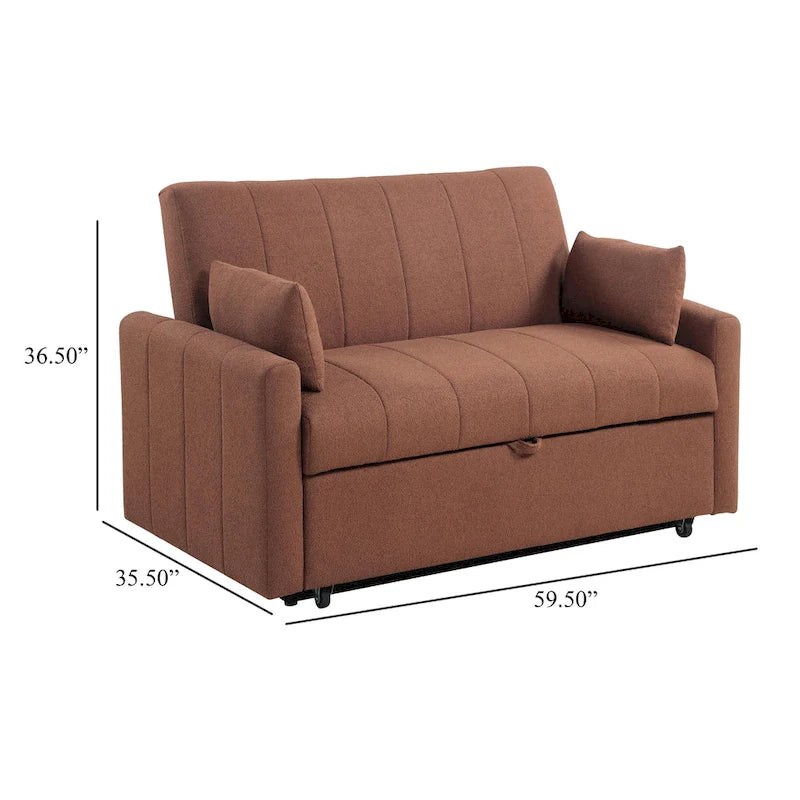 Sleeper Sofa with Full Size Pull-Out Bed, Copper Brown Boucle, 60 Inch