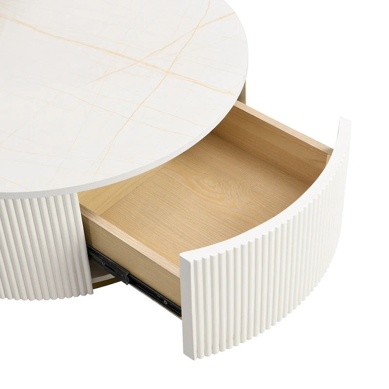 Modern Round Nesting Coffee Table with Drawer and Gold Base