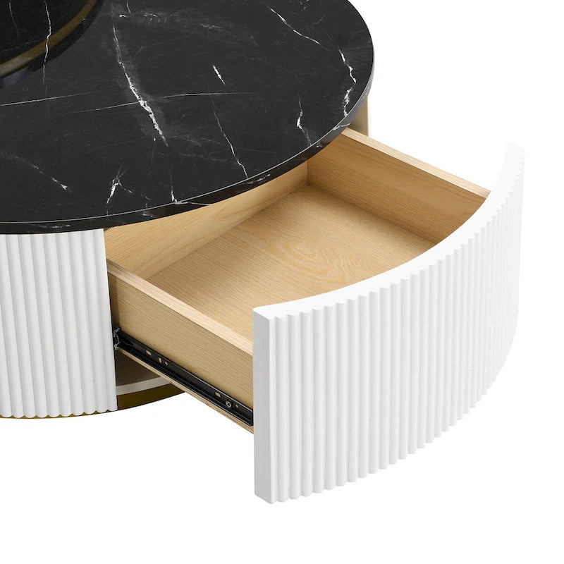 Modern Round Nesting Coffee Table with Drawer and Gold Base