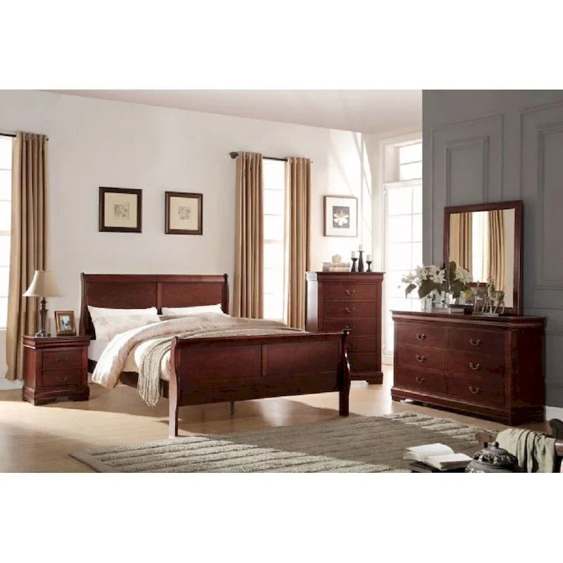 Cherry Twin Size Transitional Solid Wood Bed with Veneers and Brass Hardware