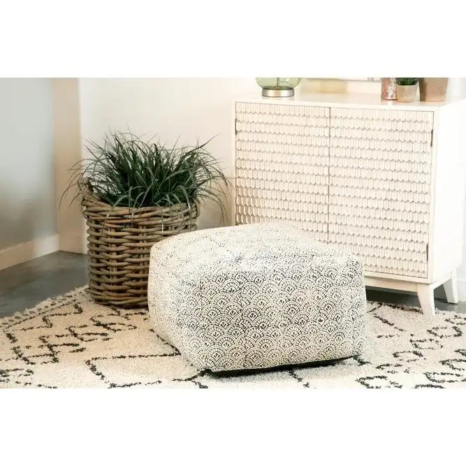 Square Upholstered Floor Pouf in Cream