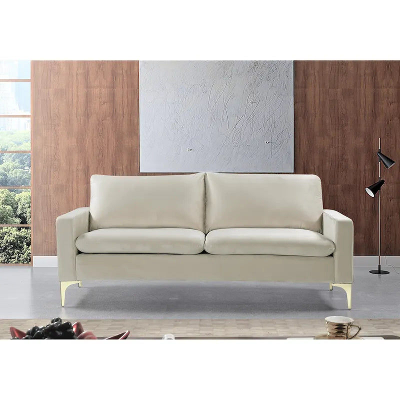 Velvet Upholstered Sofa with High-Density Foam and Gold Stainless Steel Legs