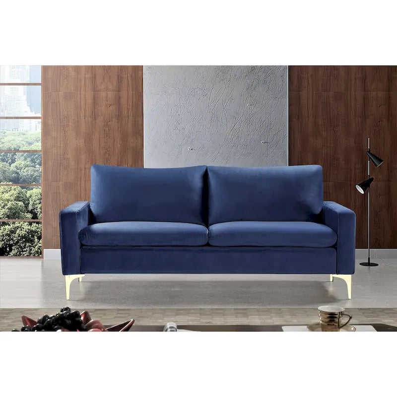 Velvet Upholstered Sofa with High-Density Foam and Gold Stainless Steel Legs
