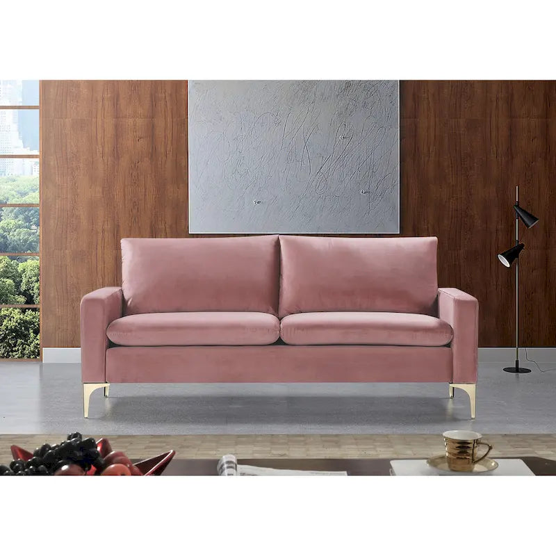 Velvet Upholstered Sofa with High-Density Foam and Gold Stainless Steel Legs